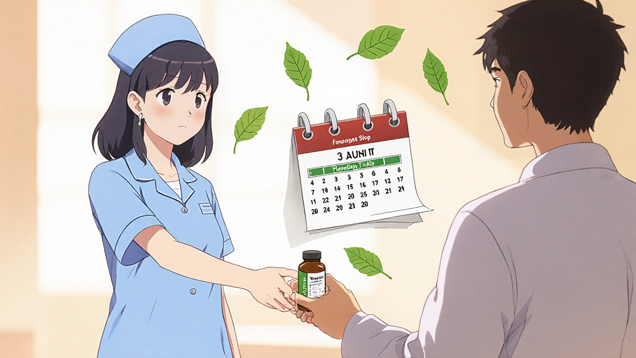 Anime nurse assisting a patient with a medication taper plan before surgery.