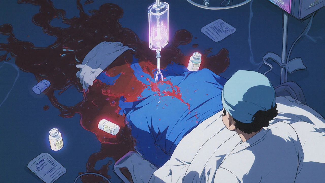 A nurse gives methylene blue IV to a patient with blue skin, blood veins turning red as oxygen returns.