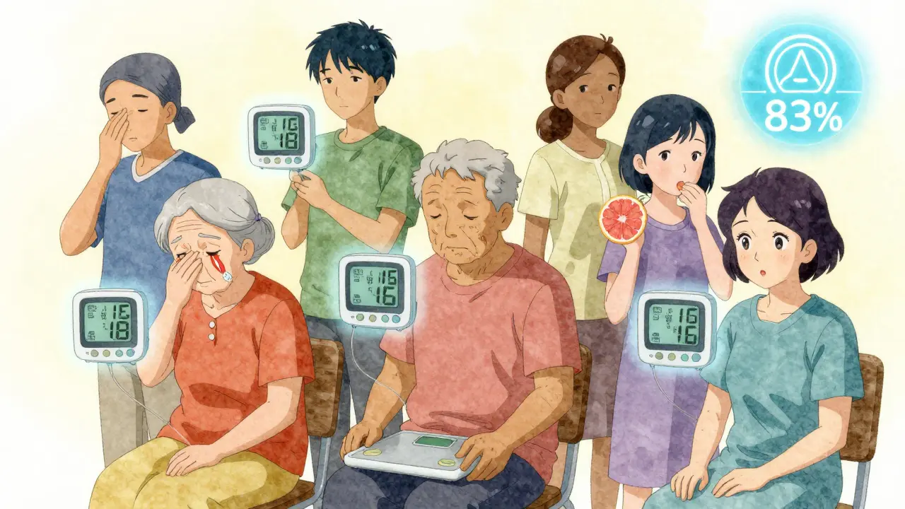 Diverse patients monitored with personalized health metrics and AI indicator in background.