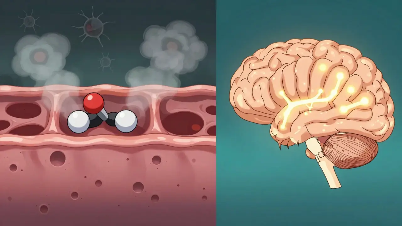 Side-by-side brain images showing lipid-soluble vs hydrophilic statins' effects on brain barrier.