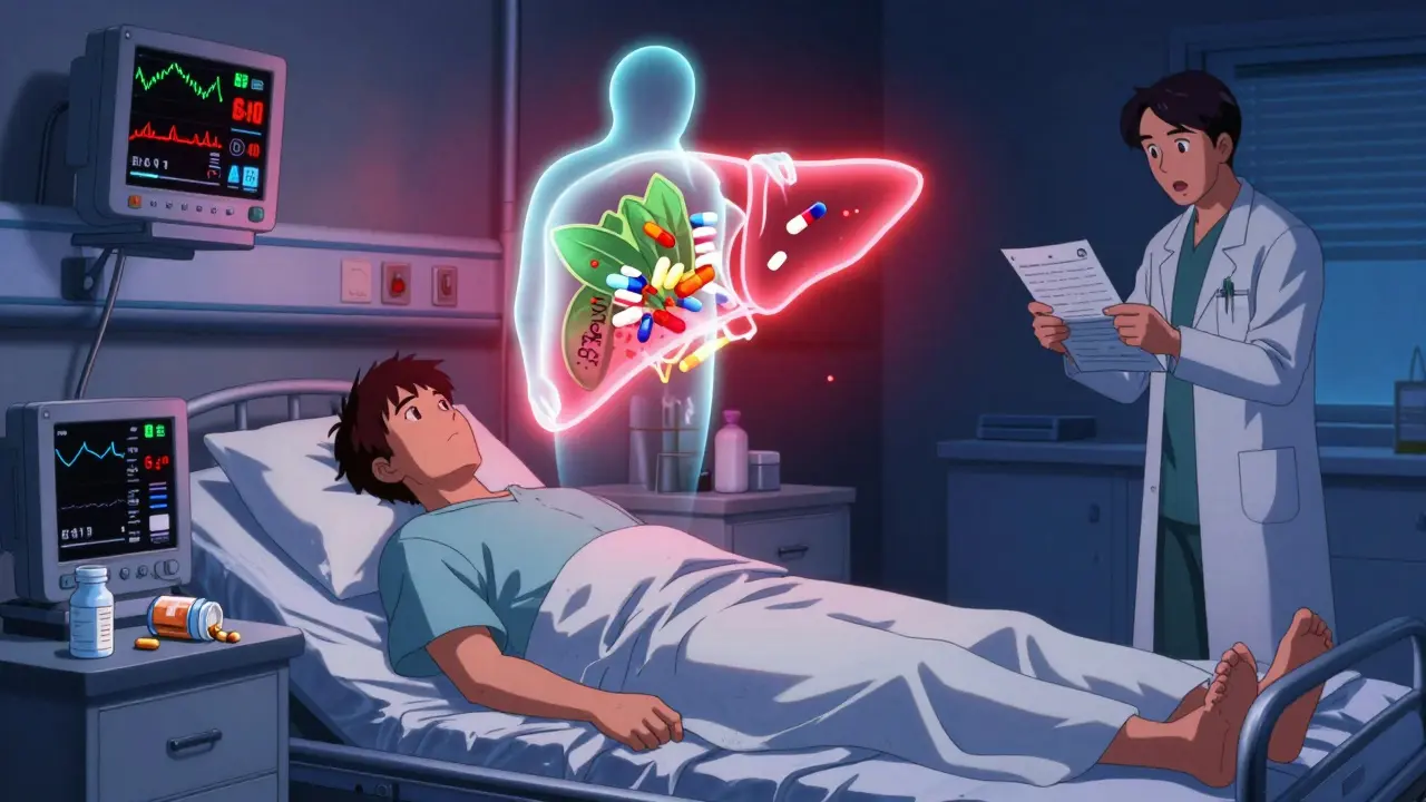 Hospital patient with erratic monitors as St. John’s Wort ghost disrupts drug levels.