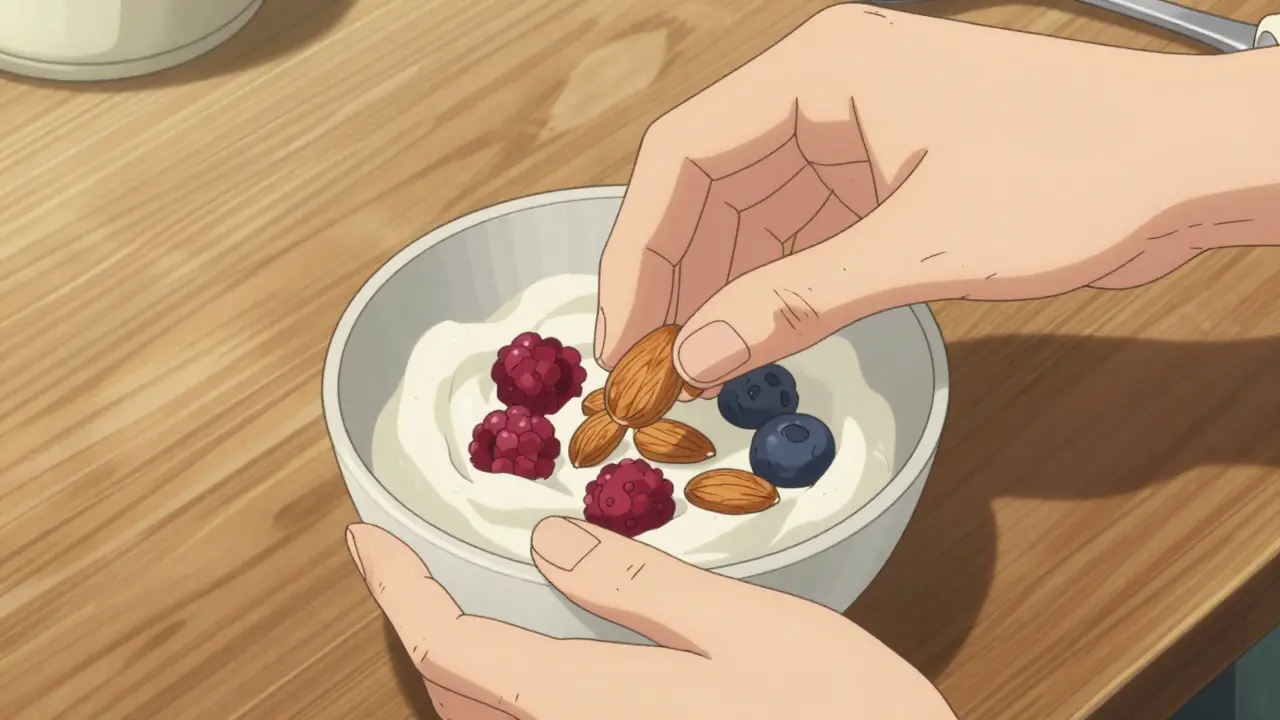 Person eating protein-rich snack to control hunger spikes