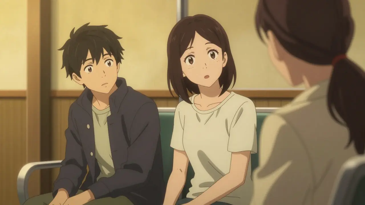 Candidate discussing plans with a support person in waiting area.