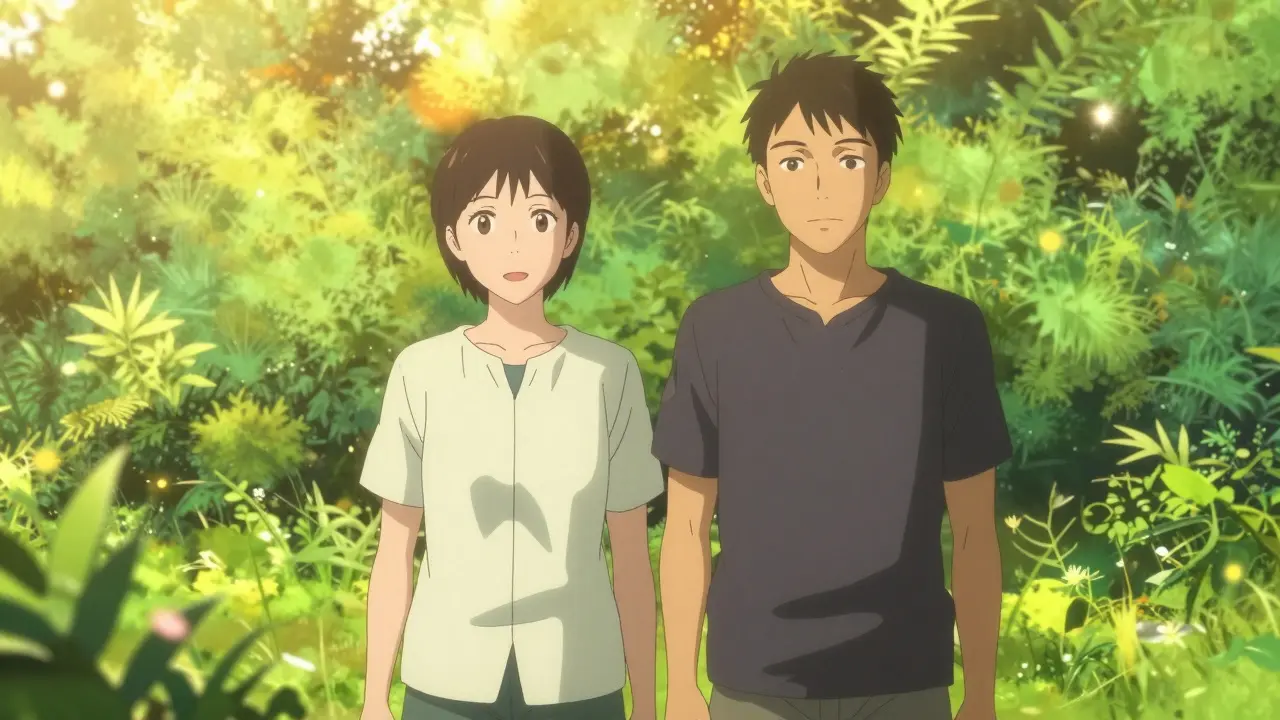 Donor and recipient standing together in sunlight.